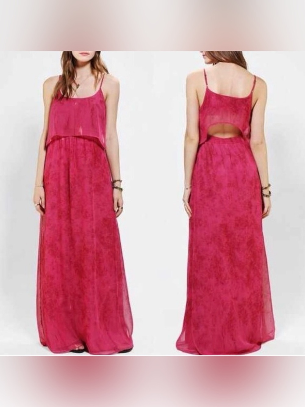 MAXI DRESS Urban Outfitters CHIFFON Fuchsia Pink Berry Staring At Stars // Small